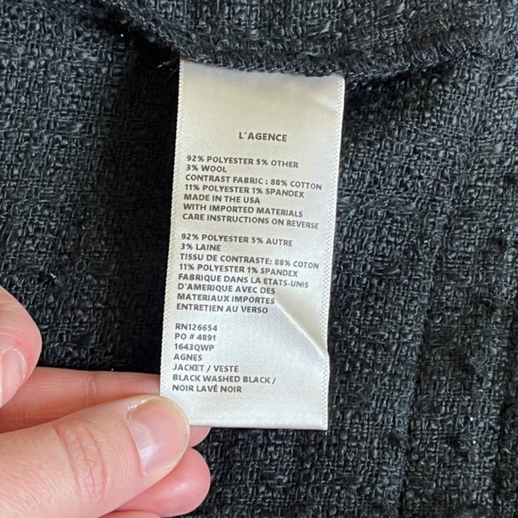 L'AGENCE Agnes Tweed Jacket in Black Wash, Size Small, Made in USA, Denim Fringe - Picture 8 of 12